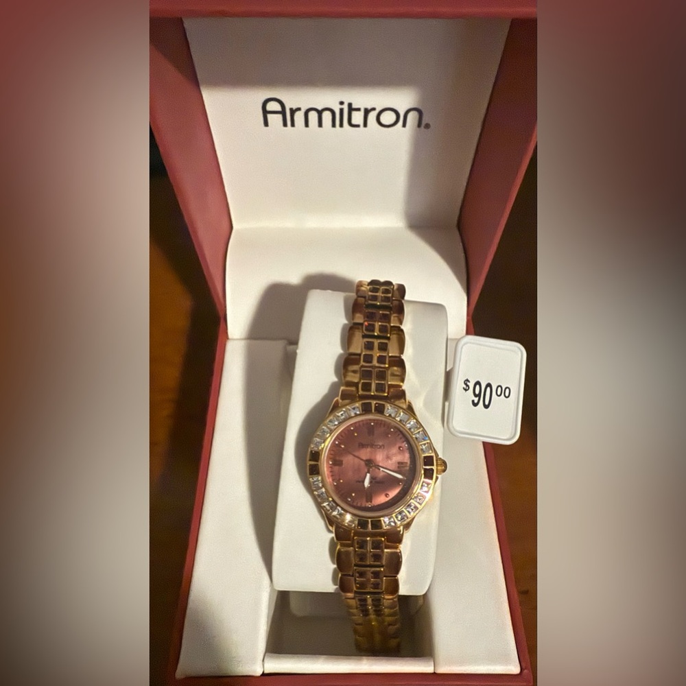 Armitron Women's Watch with Gold Band and Pink Dial